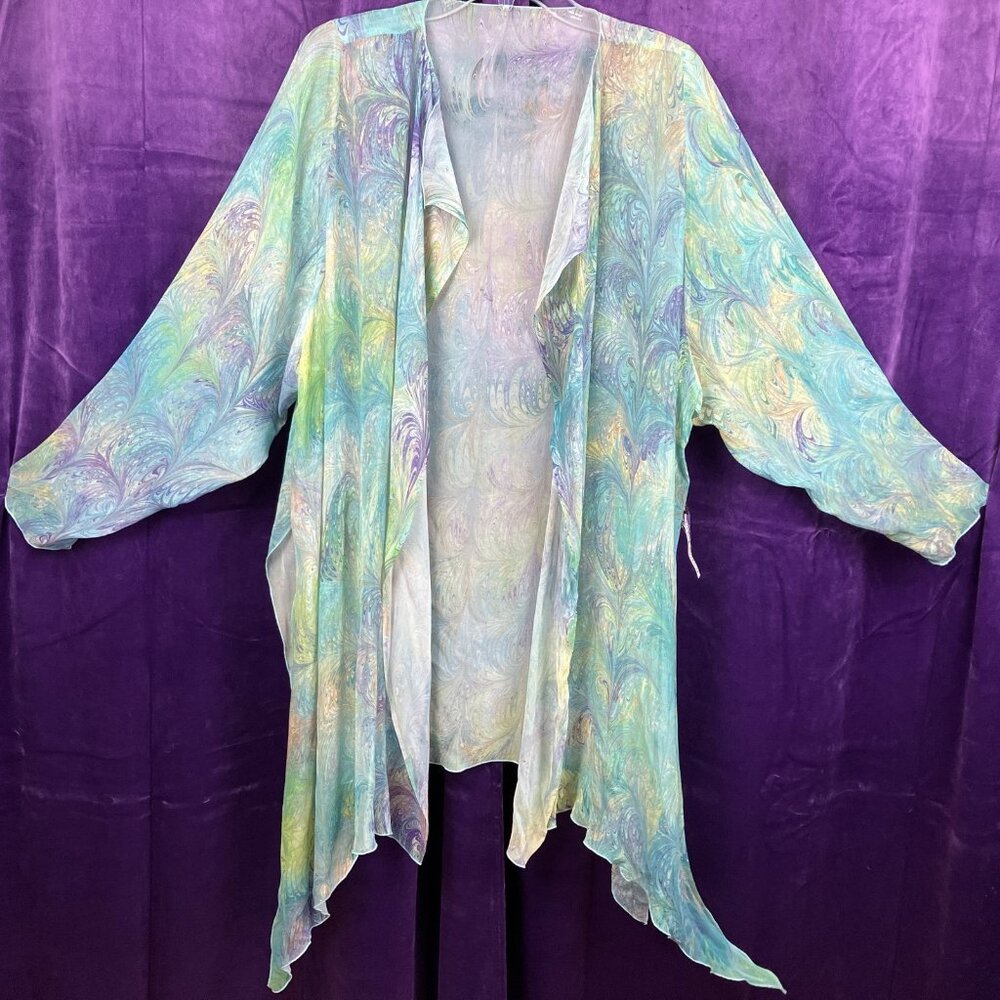 NWT 100% Silk ARTWEAR Duster Marbled Art Solace Lagenlook Tunic Cardigan Summer
